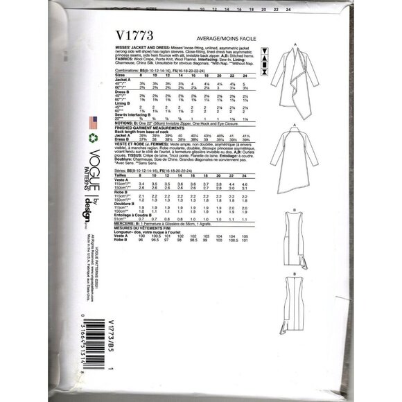 Vogue V1773 Misses 16 to 24 Tom and Linda Platt Dress and Jacket Sewing Pattern - Picture 2 of 2
